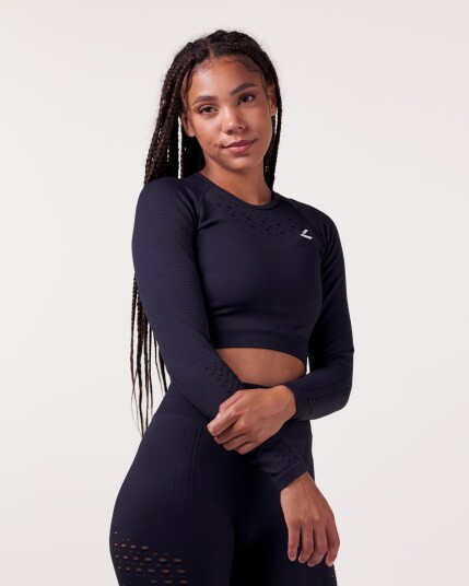 Levity Fade Mesh Seamless Crop LS Black - S