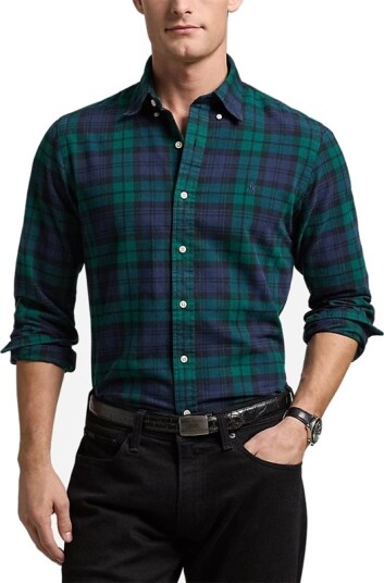 Custom Fit Plaid Brushed Oxford Shirt Navy/Green Multi Custom Fit Plaid Brushed Oxford Shirt Navy/Green Multi