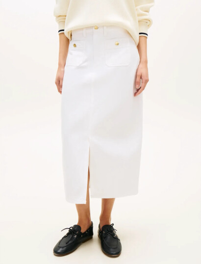Tommy Hilfiger Dnm White Midi Straight Skirt Hw White 44