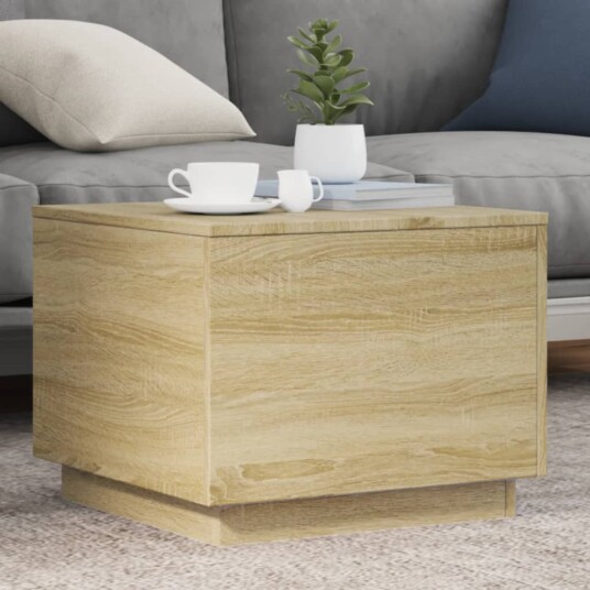  Salongbord med LED-lys sonoma eik 50x50x40 cm 839870