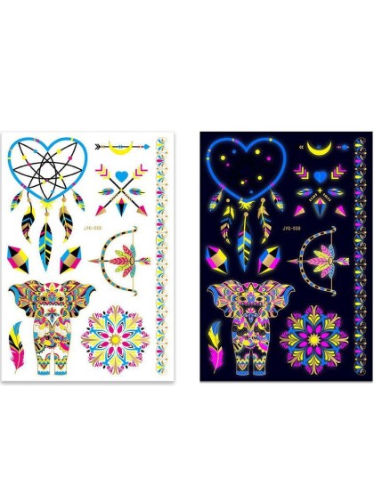 Ark med Hjerteformet Drømmefanger Mandala Elefant og Andre Gullfolierte Tatoveringer Gold UV Fake Tattoo