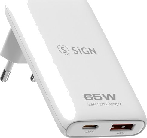 SiGN GaN Ultra Slim Lader Sammenleggbar 65W Hvit