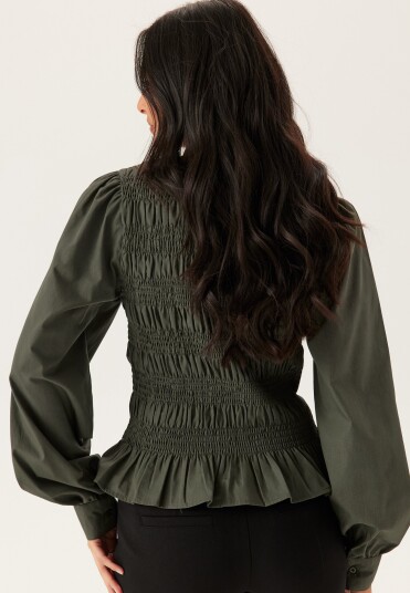 Bubbleroom V neck Cotton Smock Blouse