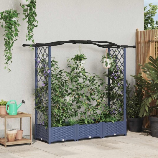 vidaXL Hevet Bed med Trellis og Tak Grå 169 x 40 x 123 cm PP