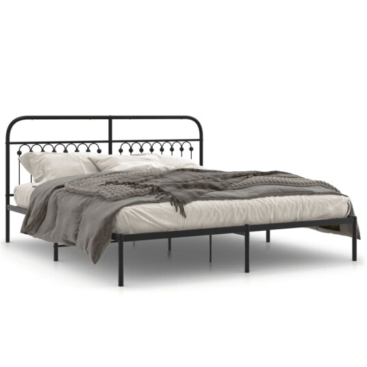 Sengeramme i metall med sengegavl svart 183x203 cm 8721102644931 Sengeramme i metall med sengegavl svart 183x203 cm 8721102644931