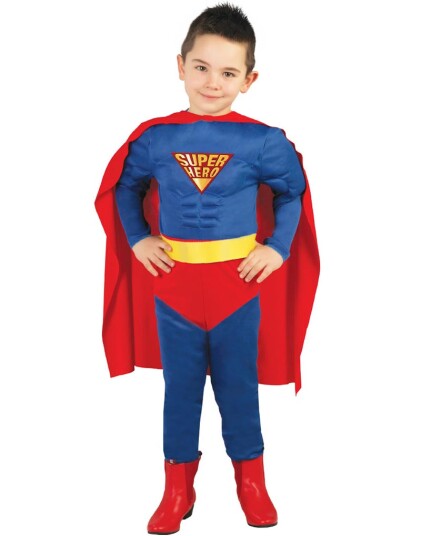 Muskuløst Superhero Barnekostyme 3 Deler Strl 10 12 ÅR