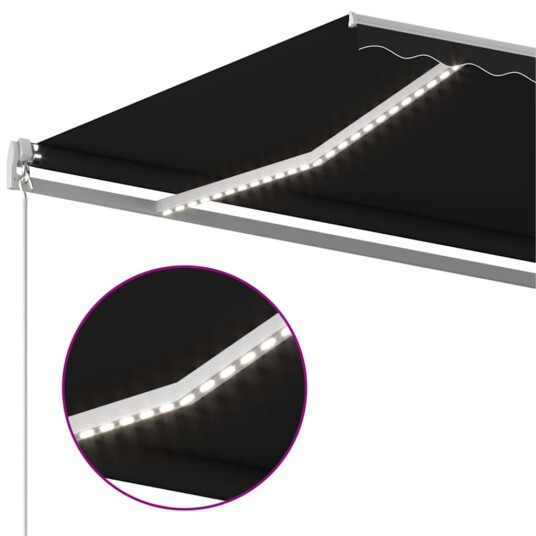 vidaXL Manuell uttrekkbar markise med LED 600x300 cm antrasitt