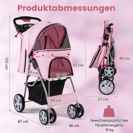 Northix Dyrevogn Med Nettingvinduer Og Koppholder Rosa 15 kg Kapasitet