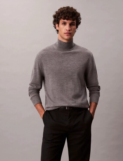 Calvin Klein Ls Merino Mock Neck Swtr 14Gg Grey XXL