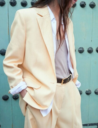 Mango Linen Suit Jacket   Yellow   M