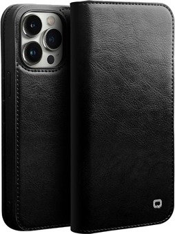 Qialino Classic iPhone 14 Plus Lommebok-deksel I Lær - Svart
