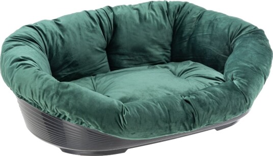 Sett Med Ferplast Siesta Deluxe-Kurv Med Grønt Sofatrekk I Fløyel Sett Størrelse 4: L 64 X B 48 X H 25 cm