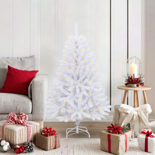 vidaXL Kunstig juletre med 150 LED Hvit 120 cm PVC og metall