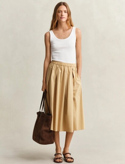 GANT Poplin Pull On Midi Skirt Beige 42