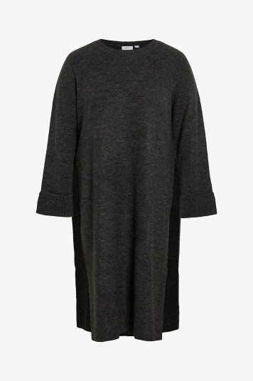 Evoked Vila - Kjole viCilia O-neck L/S High Slit Dress/ - Grå