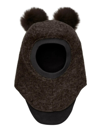 Huttelihut Dark Brown Melange Elefantlue Ull Alpaca Pompoms 12 24 mdr/50