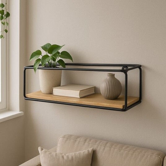 Hylle 1 rom jern/tre 50x17x17cm