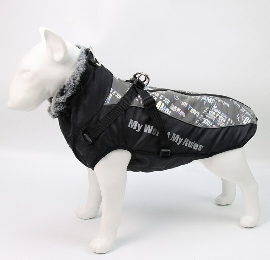 Vinterdekken til hund med refleks sele og varm krage 4XL Hvit