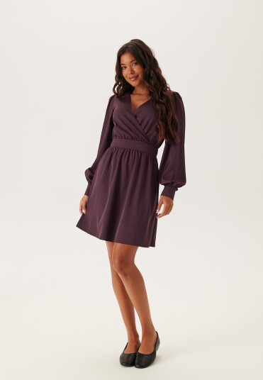 Bubbleroom Wrap Satin Dress Burgundy L Bubbleroom Wrap Satin Dress Burgundy L