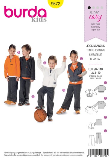Burda 9672 - Joggedress EUR: 98-140, US: 3-10