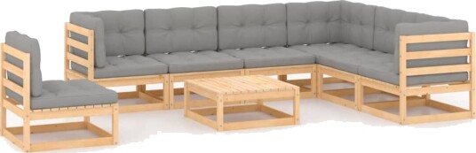 vidaXL Hagesofagruppe med puter 8 deler heltre furu