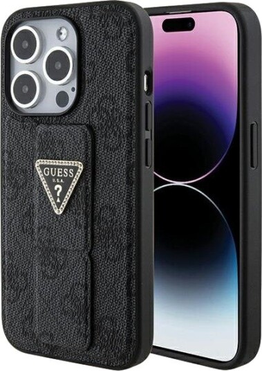 GUESS Grip Stand 4G Triangle Strass case for iPhone 15 Pro Max Black GUESS Grip Stand 4G Triangle Strass case for iPhone 15 Pro Max Black
