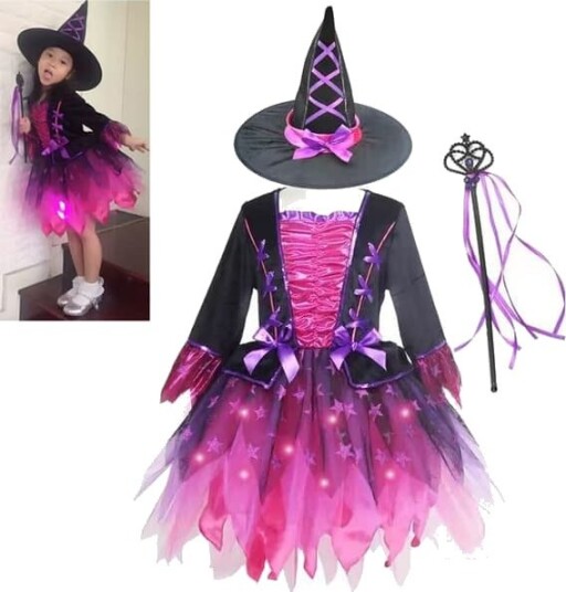 Halloween Lysende Heksekostyme til Jente