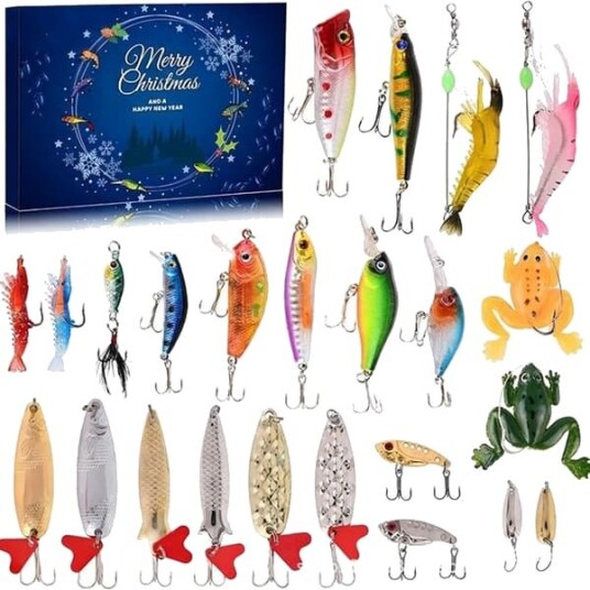 Fiskekalender 2026 – 24 dagers julekalender og adventskalender med fiskesluk og fisketilbehør perfekt julegave for fiskeentusiaster