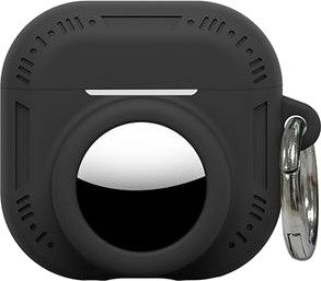 AirPods 5/4/AirTag 2-i-1-silikonetui med karabinkrok – svart