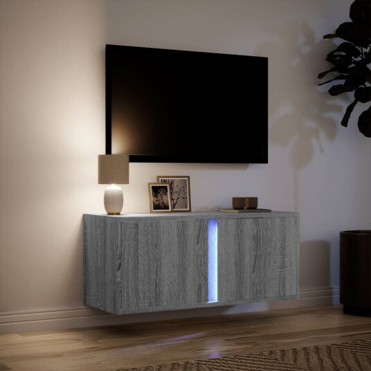Vegghengt TV-benk med LED grå sonoma 80x31x35 cm 852262 Vegghengt TV-benk med LED grå sonoma 80x31x35 cm 852262
