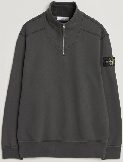 Stone Island Brushed Cotton Fleece Half Zip Lead Grey