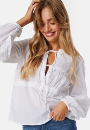 BUBBLEROOM V-neck Cotton L/S Blouse White S