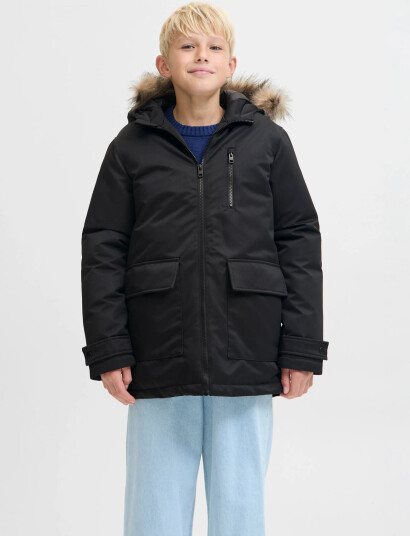 Jack & Jones Jjcharlie Detachable Faux Fur Park Jnr Black 128 Jack & Jones Jjcharlie Detachable Faux Fur Park Jnr Black 128