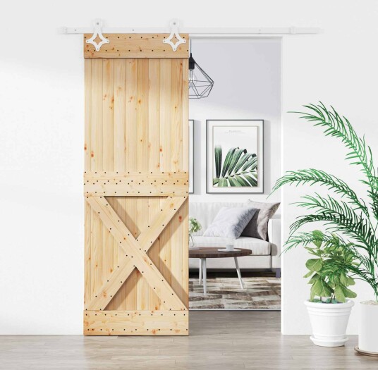 Skyvedør Naturlig og Hvit 80 x 210 cm Massiv Furu Tre Skyvedør Naturlig og Hvit 80 x 210 cm Massiv Furu Tre