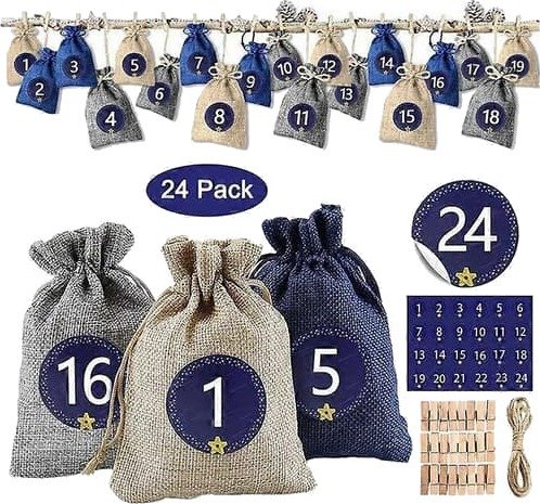 Adventskalender for Fylling   Sett med 24 Juteposer