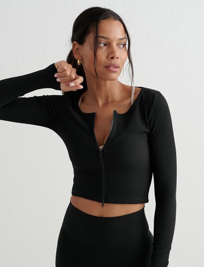 aim´n Ribbed Performance Zipped Cardigan - Black - XS