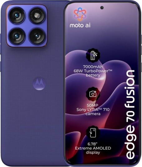 Motorola Edge 70 Fusion - 5G Smarttelefon - Dobbelt-Sim - Ram 8 Gb / Internminne 256 Gb - Oled-Display - 6.78" - 2772 X 1272 Piksler (144 Hz) - 3X Bakkamera 50 Mp, 13 Mp - Front Camera 32 Mp - Pantone Orient Blå