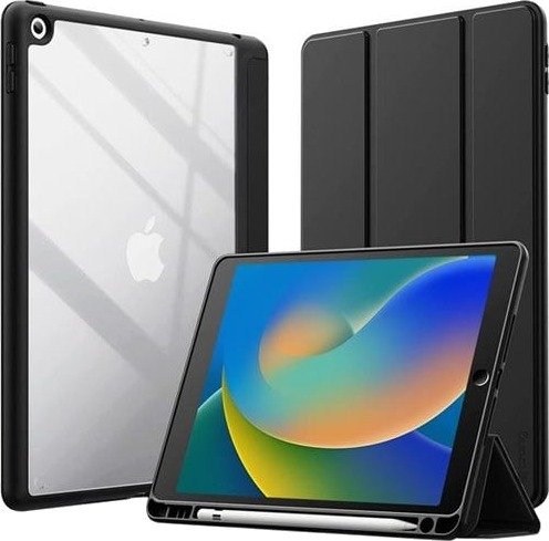 CRONG PrimeFolio iPad 10.2 (2021-2019) Case with Stand and Apple Pencil Storage - Black/Clear