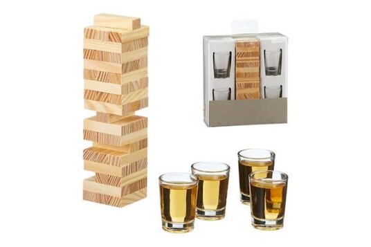 Jenga drikkespill med shotglass