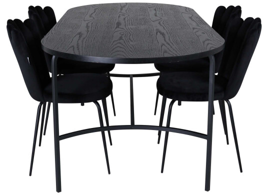 Venture Design Skate & Limhamn spisegruppe Svart/svart 4 stoler & bord 200 x 90 cm