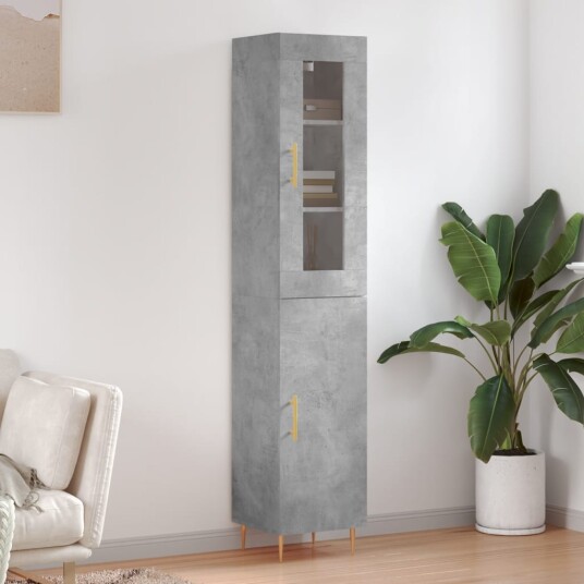 vidaXL Highboard betonggrå 34,5x34x180 cm konstruert tre 8720845485870