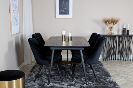 Venture Home Spisegruppe Deniall Forlengningsbar 180cm inkl 6 Chantor Lyx Svart