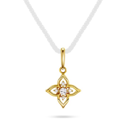 Pan Jewelry Anheng i 585 gult gull med zirkonia og blomst Pan Jewelry Anheng i 585 gult gull med zirkonia og blomst