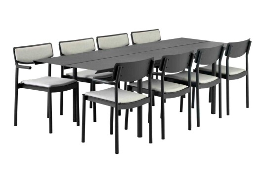 Brafab B45 spisegrupp Svart/grå 8 lenestoler & bord 250x92 cm