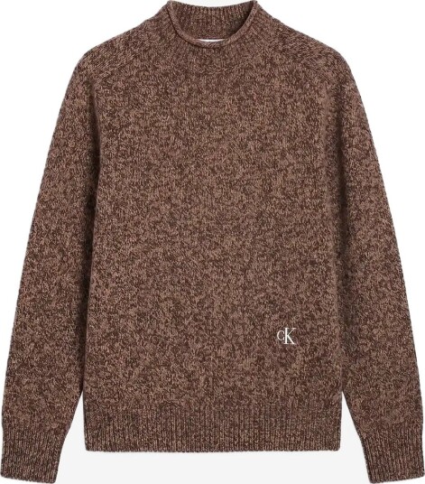 Calvin Klein Jeans Ls Lambswool Blend Mockneck Swea DARK COFFEE MOULINE M