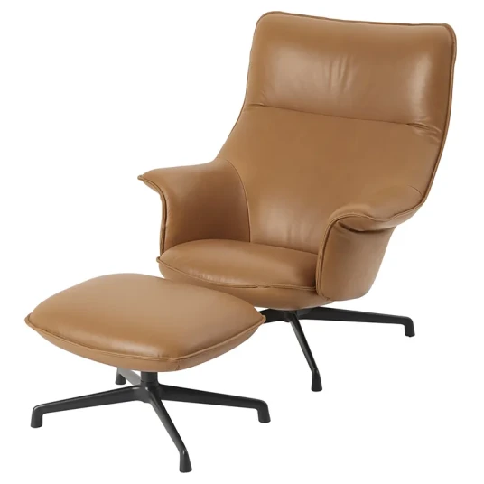 Muuto Doze Lounge Chair High Back Swivel Base Refine Leather Cognac Anthracit Black Muuto Doze Lounge Chair High Back Swivel Base Refine Leather Cognac Anthracit Black
