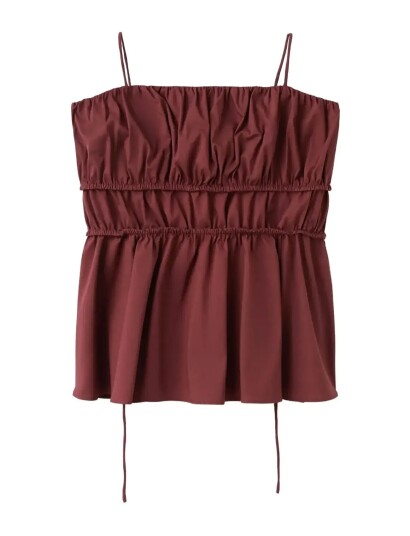 Mango Ruched Cotton Top Burgundy L