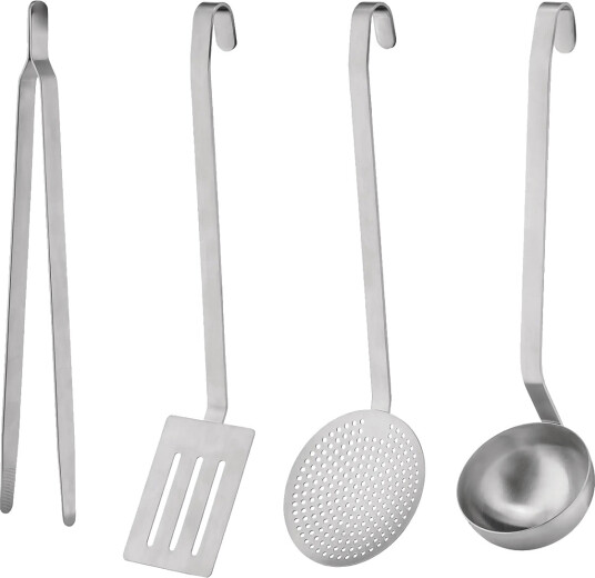 Alessi Kitchen Utensil Set Consisting Of Ladle Spatula Tongs And Slotted Spoon 18/10 Mat Stainless Steel Silver ONE SIZE Alessi Kitchen Utensil Set Consisting Of Ladle Spatula Tongs And Slotted Spoon 18/10 Mat Stainless Steel Silver ONE SIZE