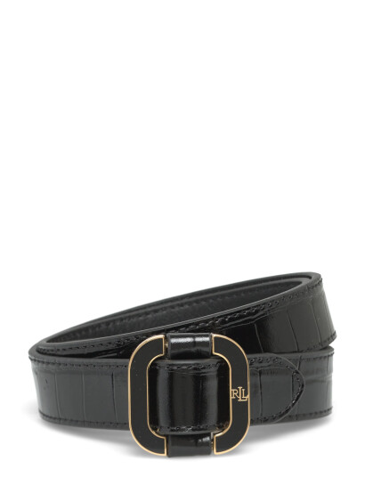Lauren Ralph Lauren Slide-Buckle Croc-Embossed Leather Belt - Black - XS