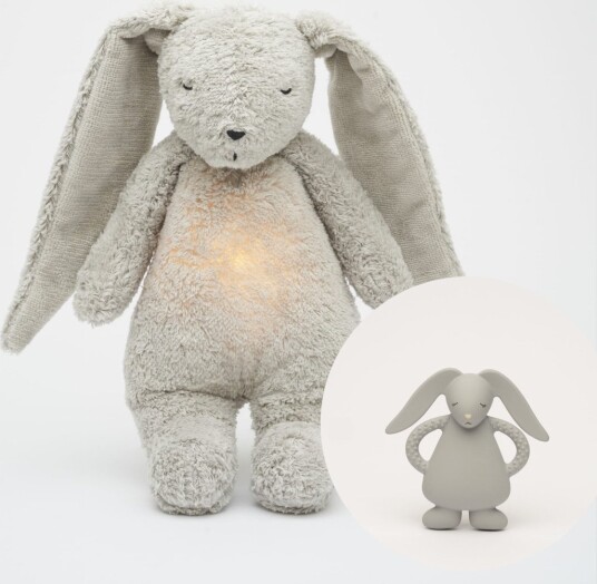 Moonie Bamse Pakkepris Kanin Med Lyd Og Lys + Biteleke Gray
